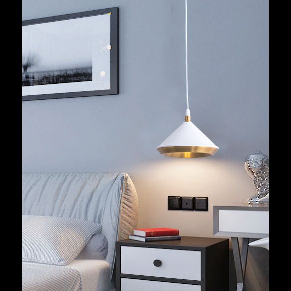 Modern Style Cone Metal Shade Hanging Light Single Bulb Mini Suspension Lamp for Bedroom