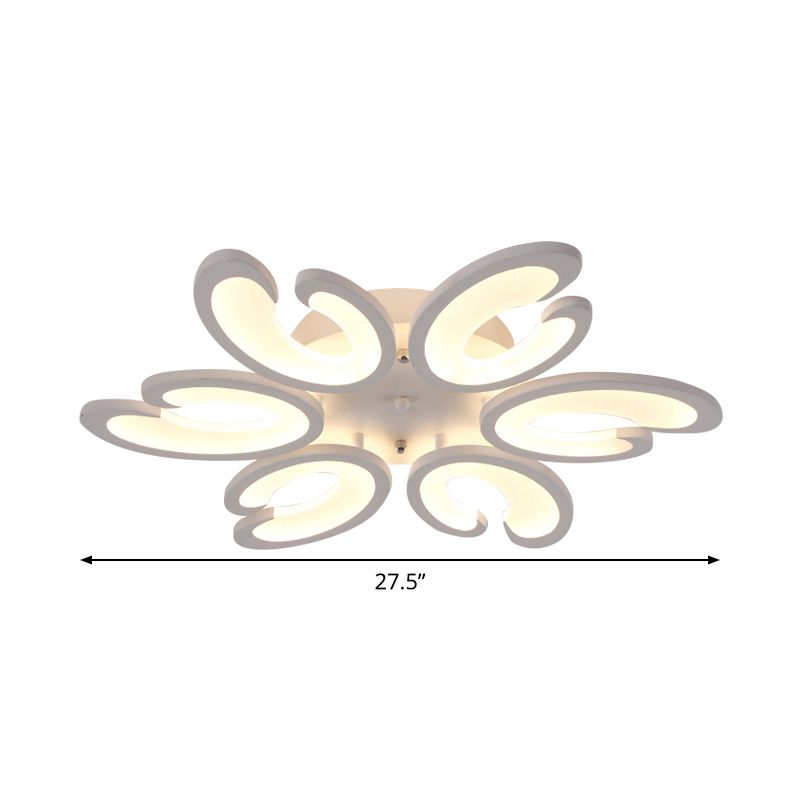 Modern Style Petal Semi Flush Chandelier Acrylic 6/9/15-Bulb Living Room Ceiling Mount Light in Warm/White Light