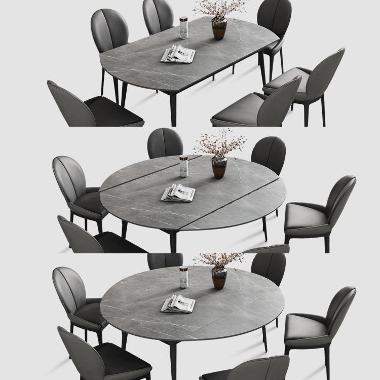 Juego de comedor moderno extensible con tapa de piedra sinterizada y juego de mesa formal de pierna negra