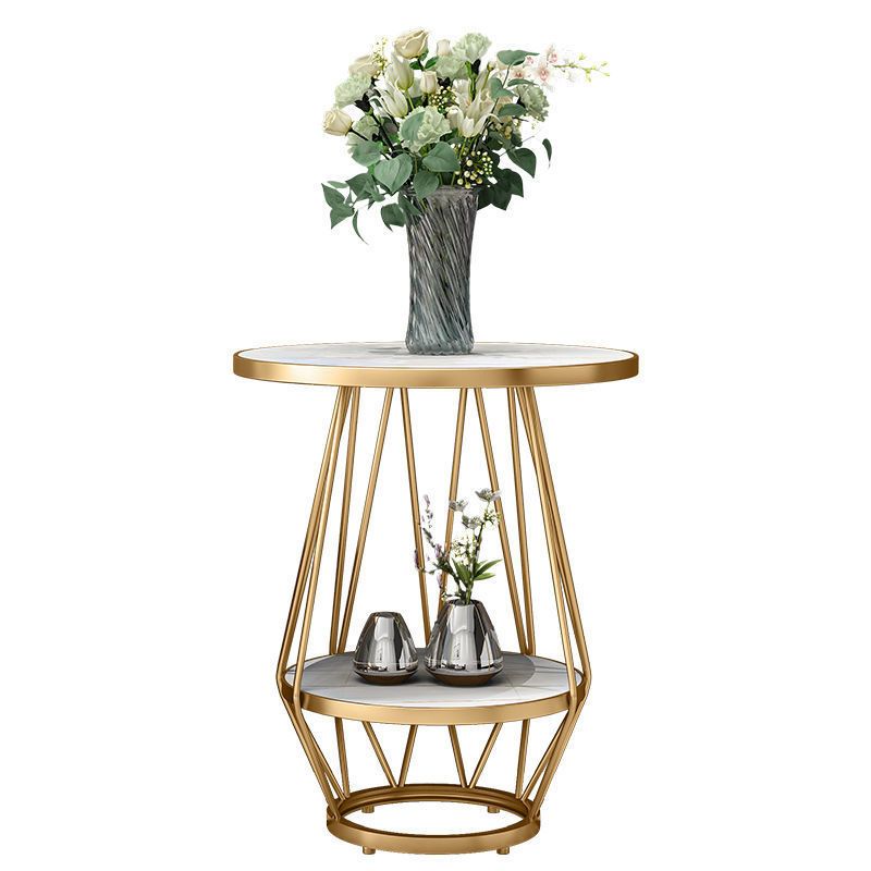 Modern Round Side Table 24.4-inch Gold/Black Metal Frame End Table