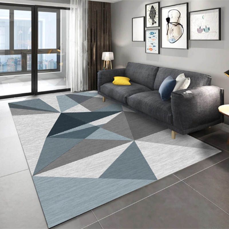 Grey-Brown Tone Modern Area Rug Polyester Triangle Print Rug Non-Slip Backing Indoor Rug for Living Room