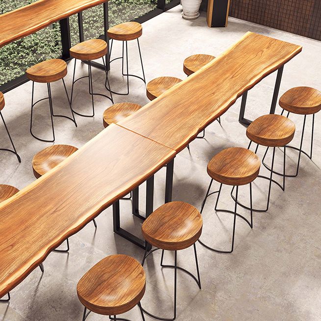 Pine Wood Bar Table Brown Industrial Bar Dining Table with Sled Base