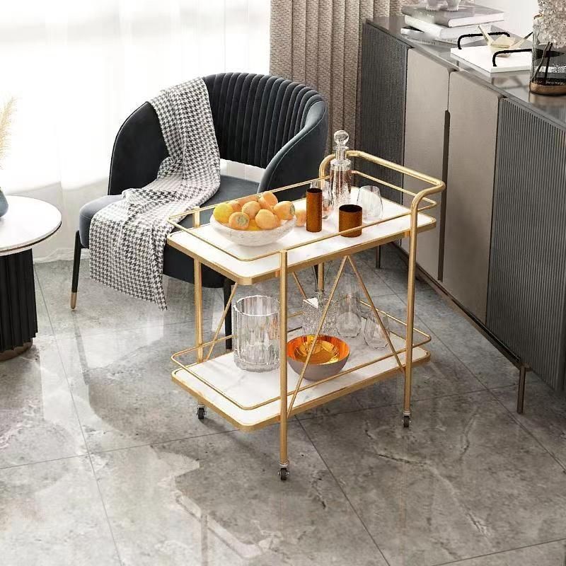 Modern Style Stone Prep Table Rolling Metal Prep Table for Home