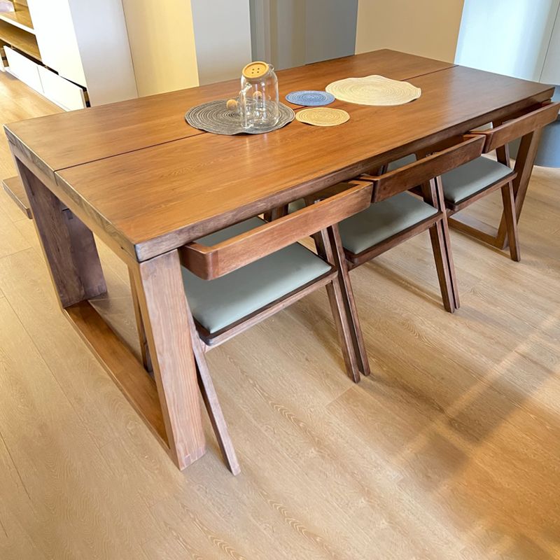 Rectangle Modern Dining Table Ash Solid Wood Table with Double Pedestal Base