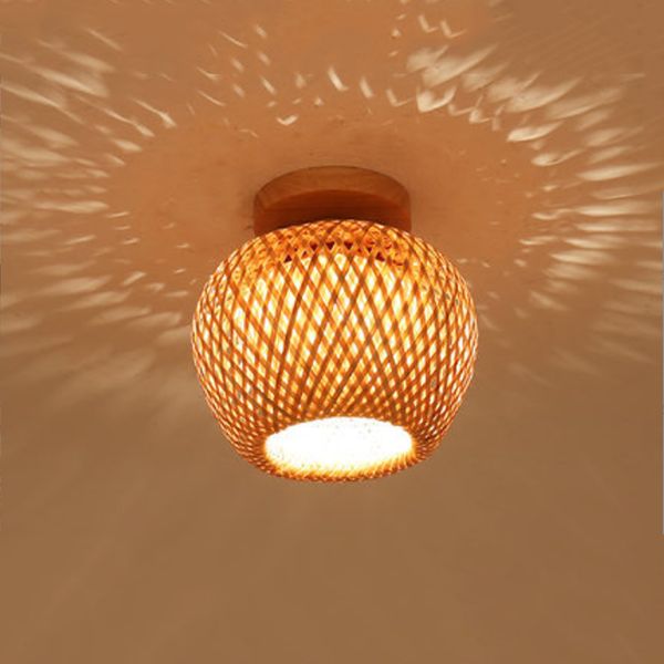 Asian Style Ceiling Lamp Bamboo Flush Mount Light for Hallway