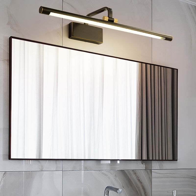 Single Light Metal Linear Wall Lighting Modern Style Mirror Wall Mounted Light Fixture in Black