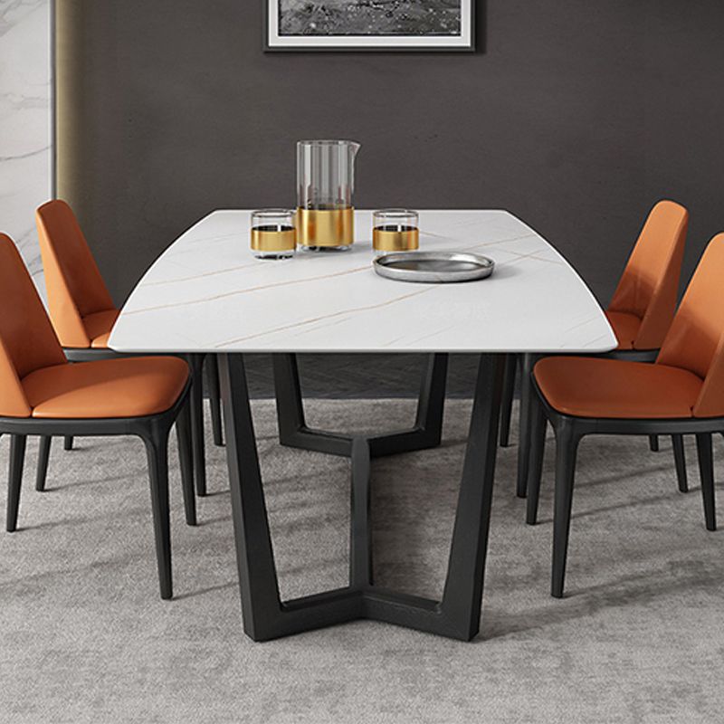 Industrial Sintered Stone Top Dining Table Rectangle Table with Trestle Base