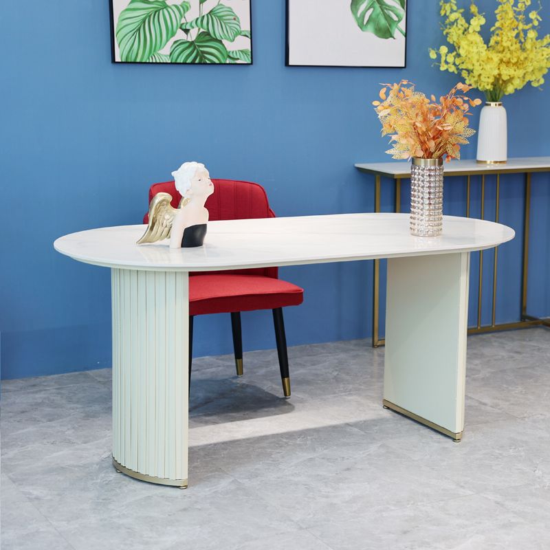 Contemporary White Standard Dining Table Irregular Sintered Stone Dining Table for Kitchen