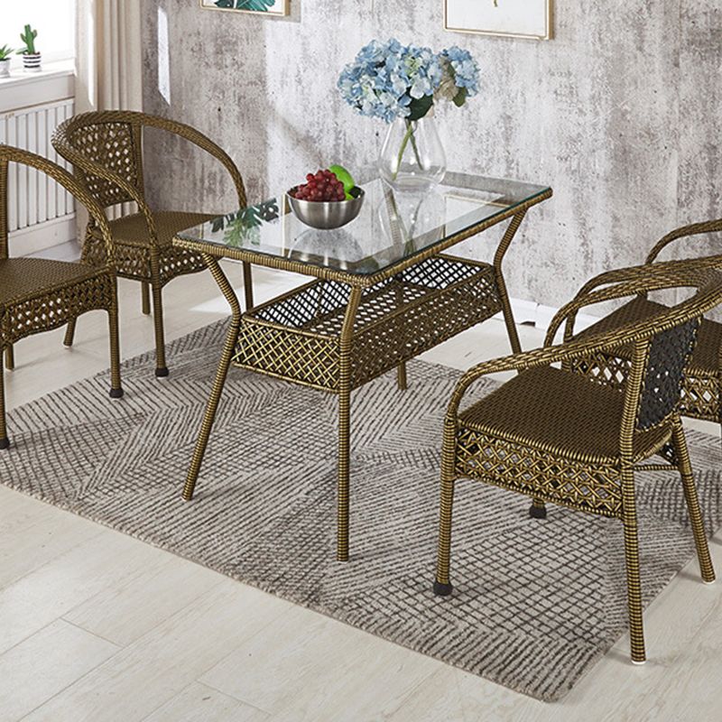 Rattan Contemporary Rectangular Dining Table Glass Top Table for Dining Room