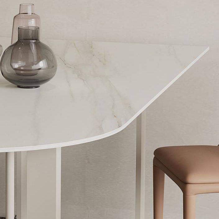 White Stone Top Dining Table Modern Dining Table with Sled Base