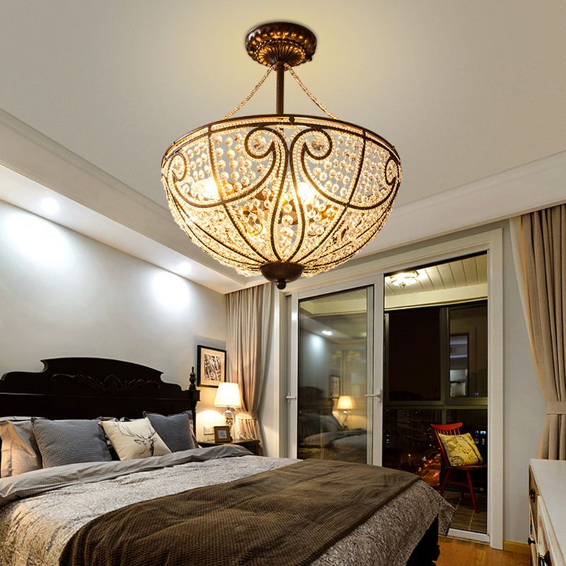 4 lichten kristallen plafond gemonteerd licht rustieke bronzen kom slaapkamer semi spoeling mount licht