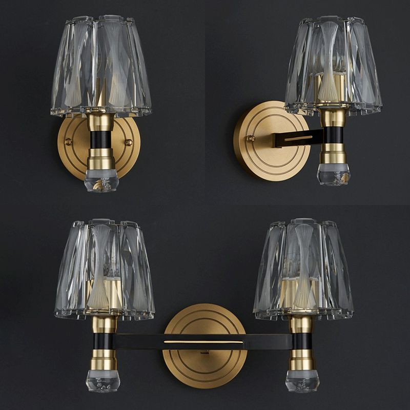 Copper Gold Wall Donce en estilo artístico moderno Truncado Cono Crystal Wall Light para sala de estar