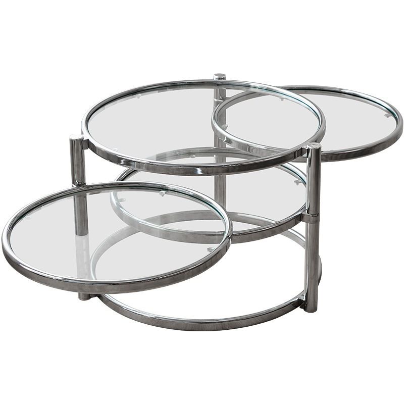 Round with Metal Accents Coffee Table Extendable Modern Glass Cocktail Table