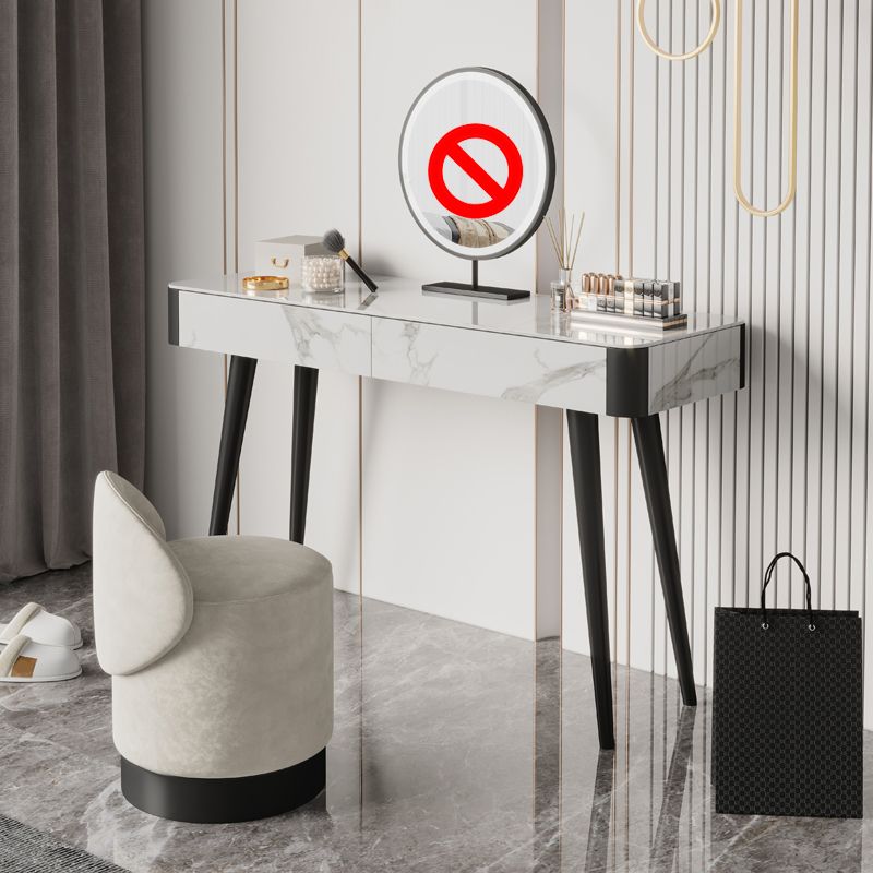 White Vanity 29.52" High Metal and Stone Top Vanity Set with Stool