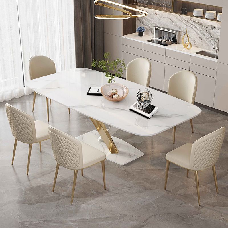 Nordic Sintered Stone Top Dining Set Rectangle 1/4/5/6/7 Pieces Dining Area Table Set