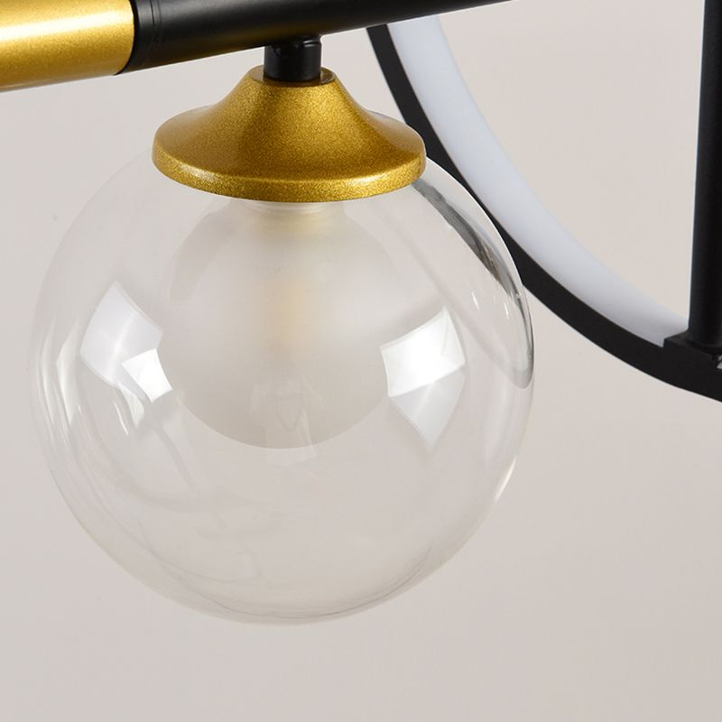 Contemporary Style Spherical Island Lighting Clear Glass Island Light Fixtures in Black