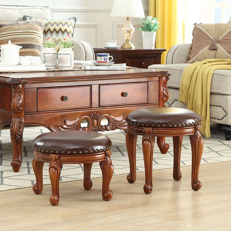 Mid-Century Modern Plain Pouf PU Leather Round Water Resistant Chair Ottoman