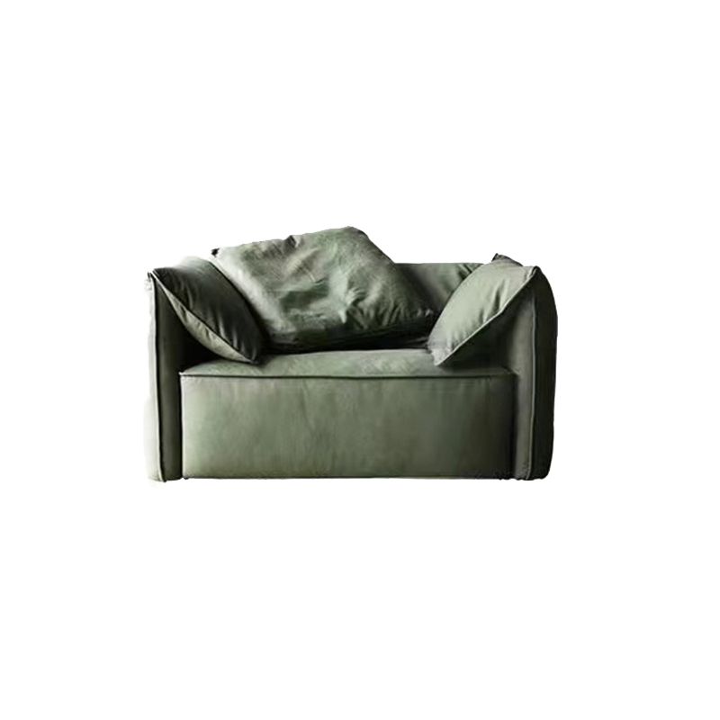 Living Room Faux Leather Settee Green Slipcovered Sofa with Pillow Top Arm