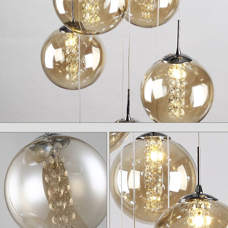Glass Globe Pendant Light in Modern Creative Style Wrought Iron Hanging Lamp for Commercial Place