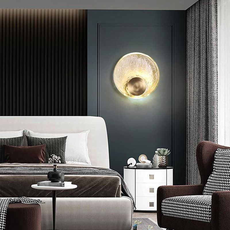 Round Shape Crystal Vanity Sconce Light Modern Style 1-Light Vanity Mirror Lights in Brass