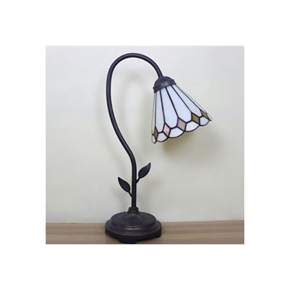 Blue/Red/Yellow Cone/Bell Shade Table Lamp Tiffany Stylish 1 Light Stainless Glass Table Lighting with Curved Arm