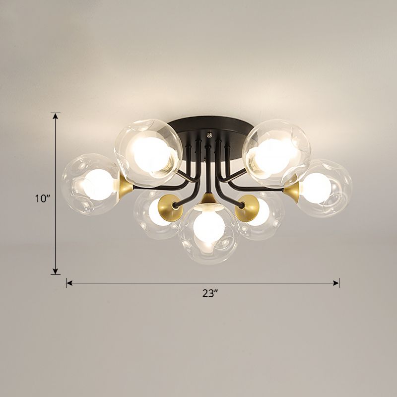Plafoniera da incasso a doppia sfera in vetro, lampada da soffitto minimalista nera a semi-incasso per camera da letto