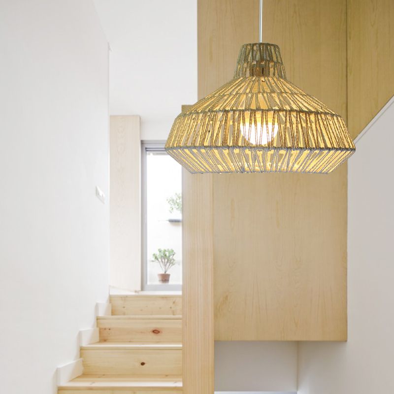 1 cabezal sala de estar lámpara colgante tradicional beige techo ligero con sombra de papel urna