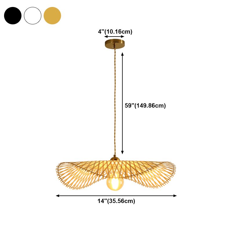 Lotus Leaf Shaped Pendant Light Bamboo 1 Head Hanging Light Fixture for Tea Room