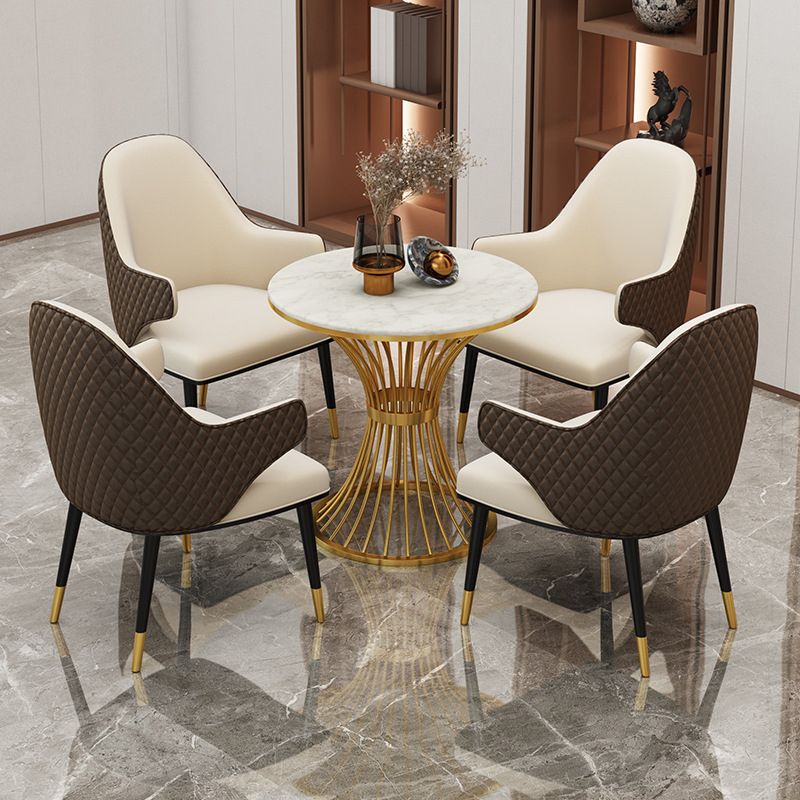 Glam Upholstered Dining Arm Chair Faux Leather Kitchen Dining Chair