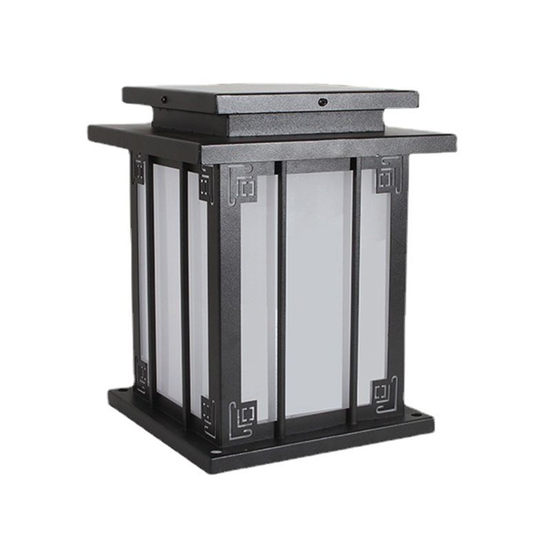 Metal Rectangular Shape Outdoor Lights Modern Style 1-Light Solar Pillar Lamp in Black
