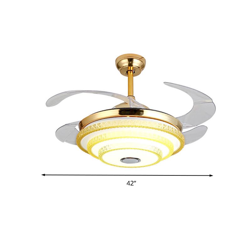 Sich verjüngter kristallverklemmter Lüfterlicht moderne LED Gold Halbmontagelampe mit Bluetooth -Lautsprecher und Fernbedienung/Wandsteuerung/Frequenzumwandlung