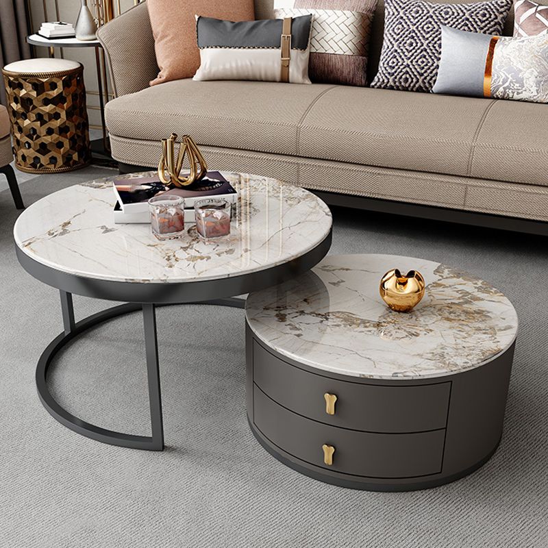 Contemporary Coffee Table Set Round 2-Piece Coffee Cocktail Table