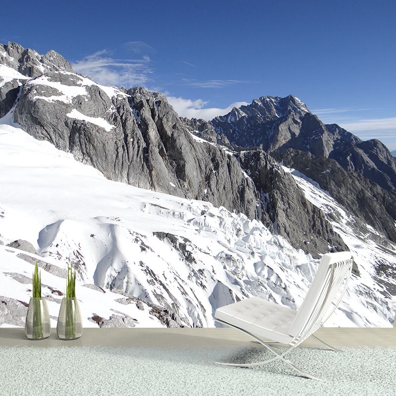 Modern Snow Mountain Slope Murals Grey-White Waterproof Wall Covering for Living Room