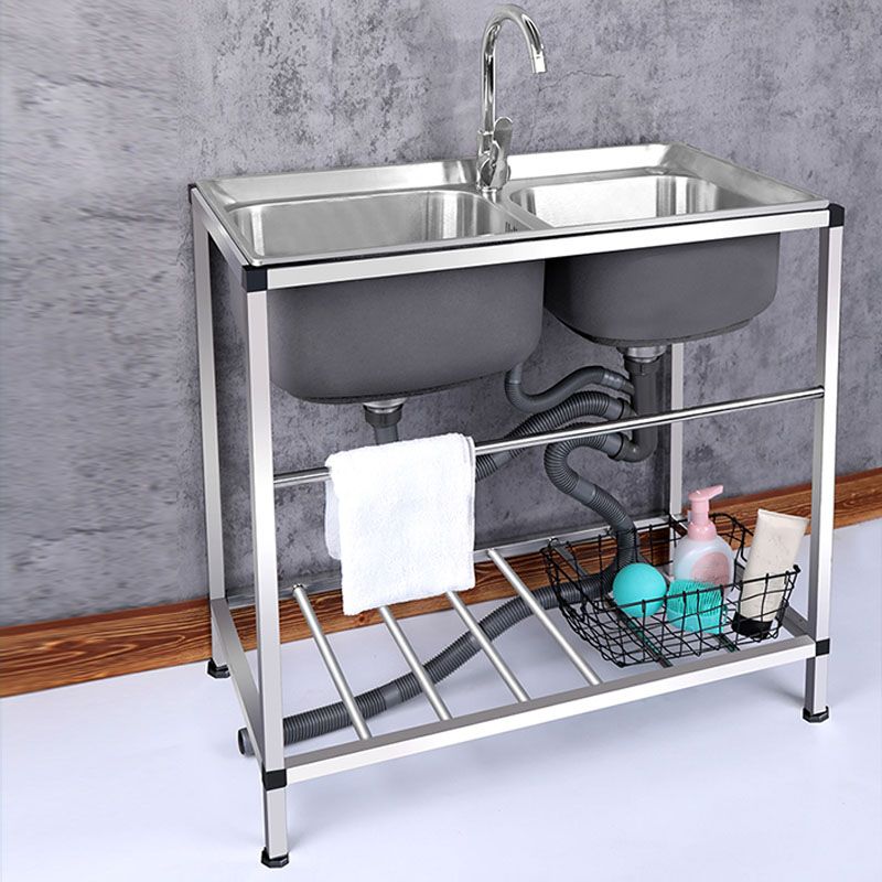 Modern Workstation Ledge Stainless Steel with Faucet and Soap Dispenser Sink