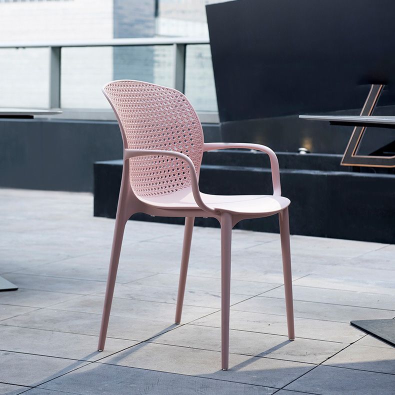 Glam Style Plastic Dining Arm Chair Matte Finish Dining Chair for Dinning Room