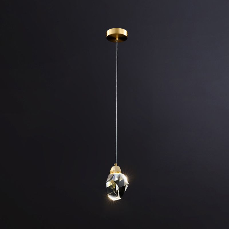 Crystal Block Mini Pendant Lighting Simplicity Brass LED Hanging Light for Bedroom