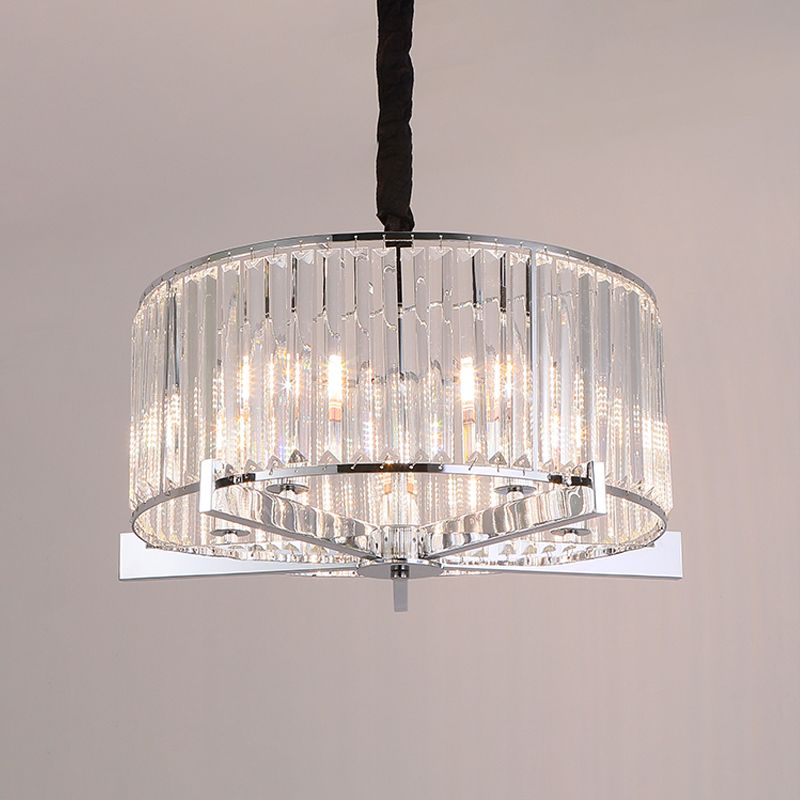 Modern Drum Ceiling Chandelier 5/6-Head Prismatic Crystal Suspension Light over Table