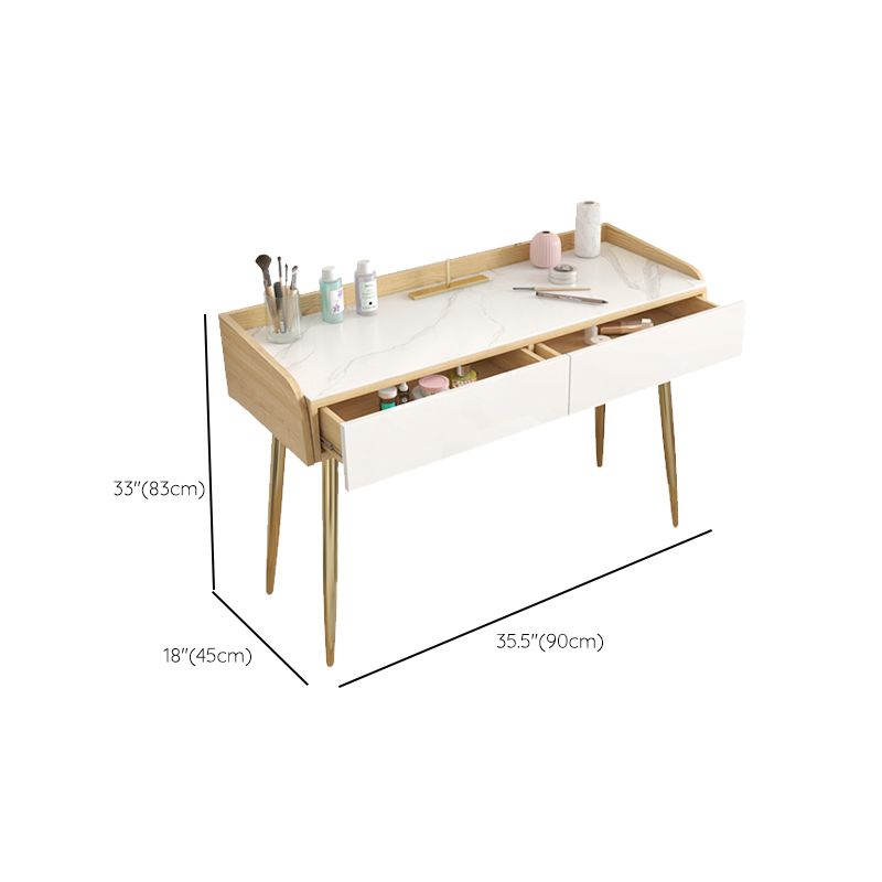 Glam 2-drawer Slate Top Dressing Table 32.67" H Vanity Stool in White