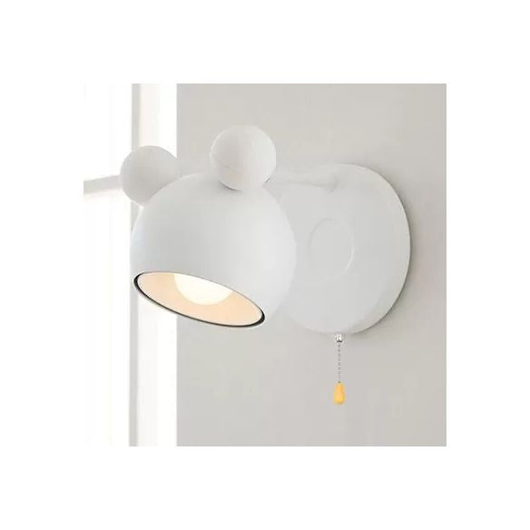 Macaron Mouse Wall Light with Pull Chain 1 Head Metal Sconce Light for Study Room