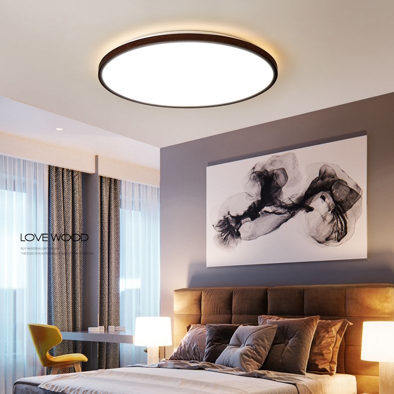 Walnut Wood Geometric Flush Mounted Light Modern Dark Brown LED Flush Light Fixture