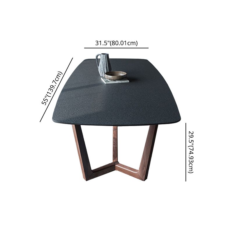 Modern Sintered Stone Dining Table Set Rectangular Dining Table with Solid Wood Base