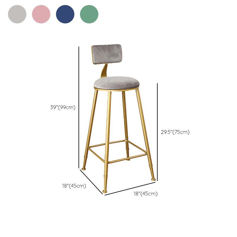 Nordic Backrest Armless Counter Stool Iron Kitchen Bar Stool with Gold Base
