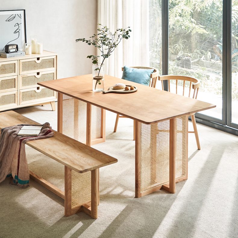 Glam Rectangle Shape Solid Wood Dining Table Khaki Standard Dining Table for Kitchen