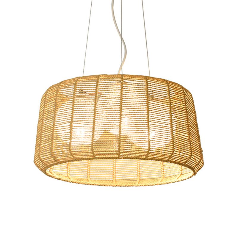 Plafond de chambre à 3 légers Plafond lustre chinois pendentif beige avec cage en bambou à tambour