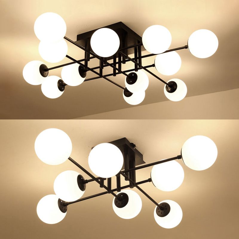 Modern Style Milk Glass Semi Flush Ceiling Chandelier Fixtures Multi Lights Globe Semi Flush Light