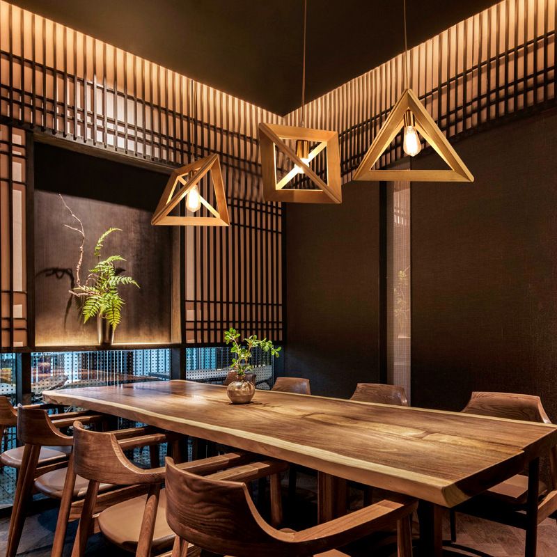 One Head Modern Wood Frame Pendant Light Bedroom Living Room Dining Room Pendant