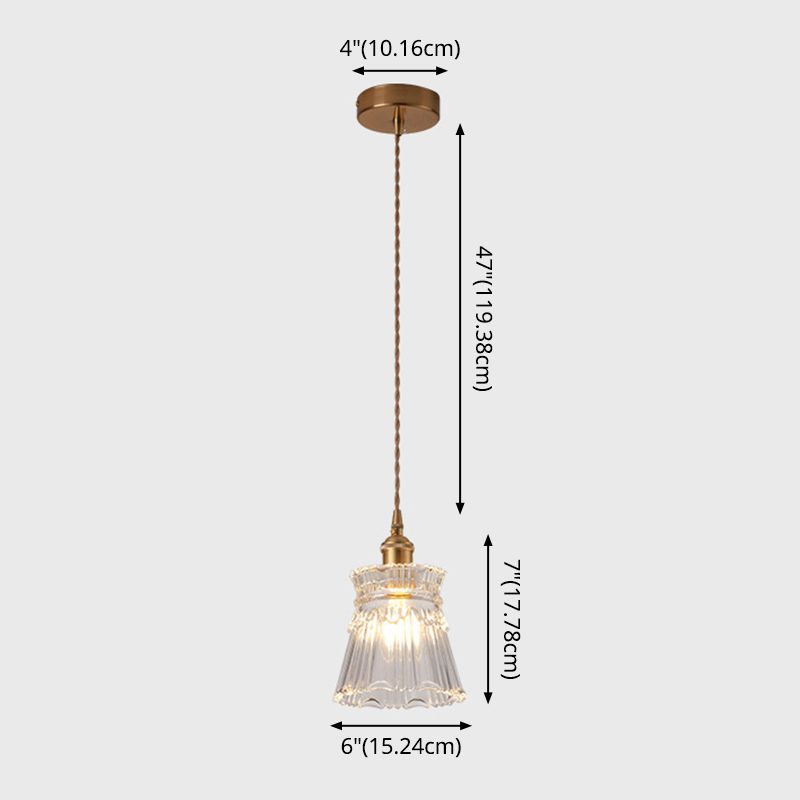 Modern Style Small Pendant Lamp Clear Glass Single-Bulb Bedside Pendulum Light in Brass