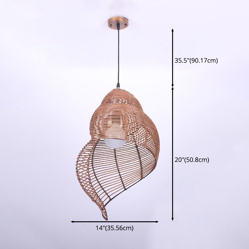Stile asiatico in stile rattan lampadario conch a forma rotonda piena lampada da cucina appesa