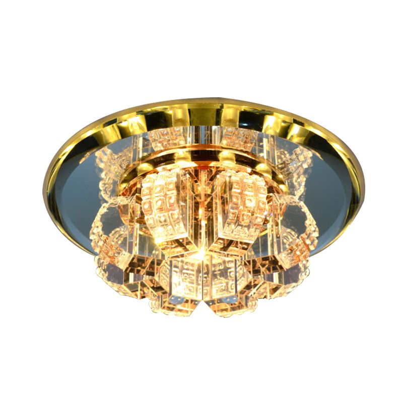 Gold Blooming Mini Flush Light Modern Crystal Strap Corridor LED Close to Ceiling Lamp
