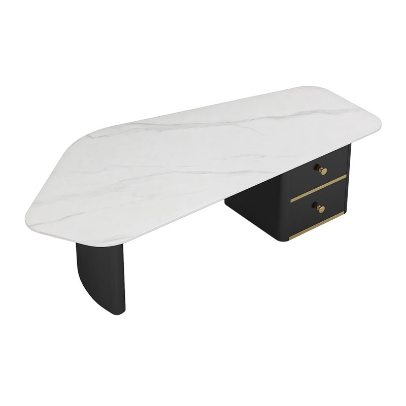 15"H Contemporary Coffee Table Stone Coffee Cocktail Table with Drawer